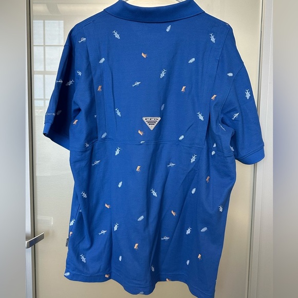 NWT Columbia PFG Polo Men’s Large Blue SS Fishing Lure Deep Sea Bait Rig Logo - Picture 6 of 6